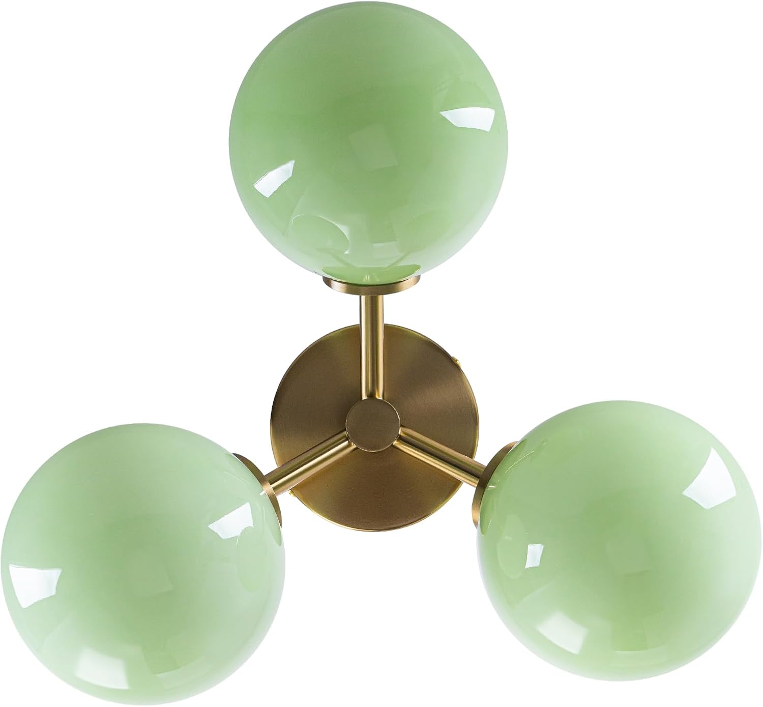 Green Semi Flush Mount Ceiling Light Fixture, 3 Light Opal Glass Globe Mid Century Modern Light Fixtures for Bedroom,Entryway,Hallway,Living Room,Kithcen,Dining Room