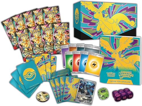 Pokémon-Sammelkartenspiel: Top-Trainer-Box Mega-Entwicklung – Erhabene Helden (1 Vollbild-Promokarte, 9 Boosterpacks & Premium-Zubehör)