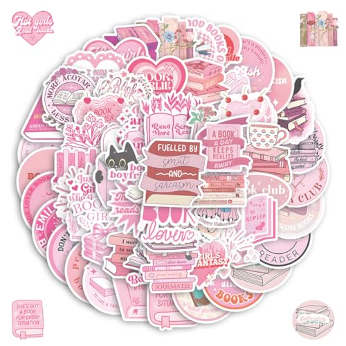 KIRZAX 60 Piezas Pegatinas Lectoras Rosa, Pegatinas Libro Motivadoras, Vinilo Impermeable para Scrapbooking/Portátil/Espalda Kindle, para Amantes de Libros/Kindle/Filles Bonitas