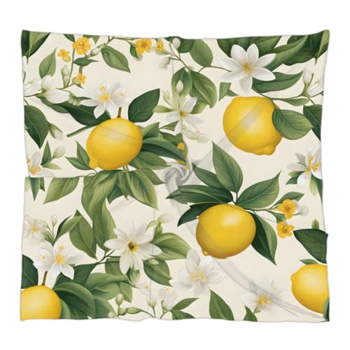 Cartoon Lemon Leaves Fashion Hair Scarf Lightweight Silk Feeling Head Scarf Square Bandanas for Women