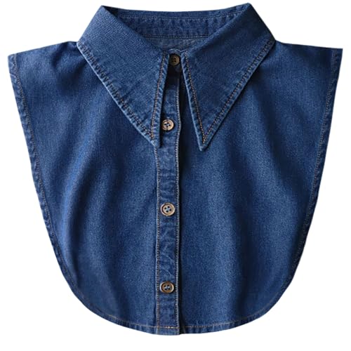 Large Pointed Denim Fake Collar Detachable Dickey Half Shirts Blouse Top for Women Men Outfits (Dark Blue)