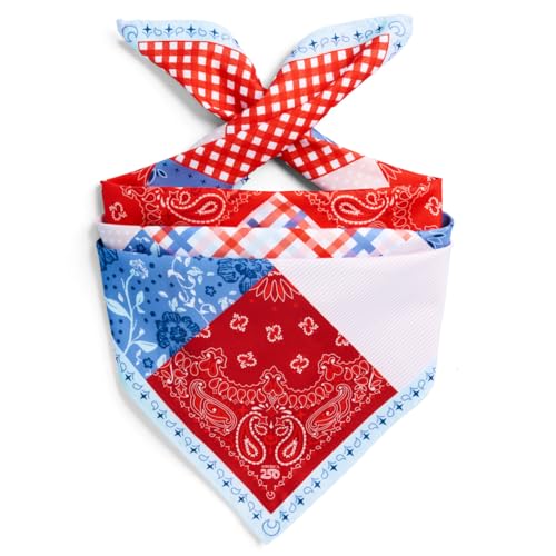 xo Fetti America 250 Patchwork Bandana | Patriotic Headscarf Fourth of July Red White Blue Party in the USA Americana Decor Retro Quilt Print