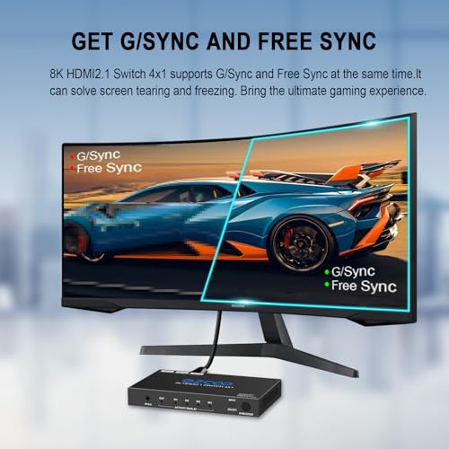Rofavezco EZ-SW41H21 Hdmi Switch 8K 4X1 4K 120Hz Vrr G/Sync Cec Arc Atmos - Hdmi 2.1 Switcher 4 In 1 Out 240Hz 144Hz Hdcp Bypass 4 Port Selector,Ir Remote For Qled Game Monitor Ps5 Xbox Pc Mac Window Apple Tv Projector thumb #2