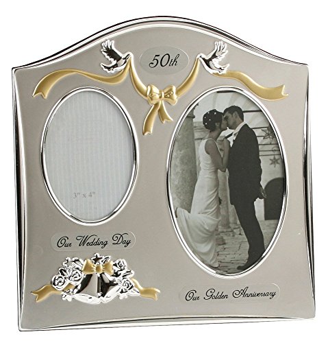 Haysom Interiors Two Tone Silver Plated 50th Golden Anniversary Double Picture Frame