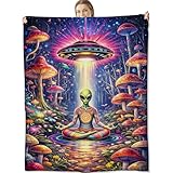 cromcu Alien UFO Blanket for Sci-Fi and Meditation Lovers, Fantasy Mushroom Forest Flannel Blankets, Cosmic Gifts, Soft Warm Cozy Throws for Sofa Couch Bed Living Room Bedroom Home Decor 60' x 50'