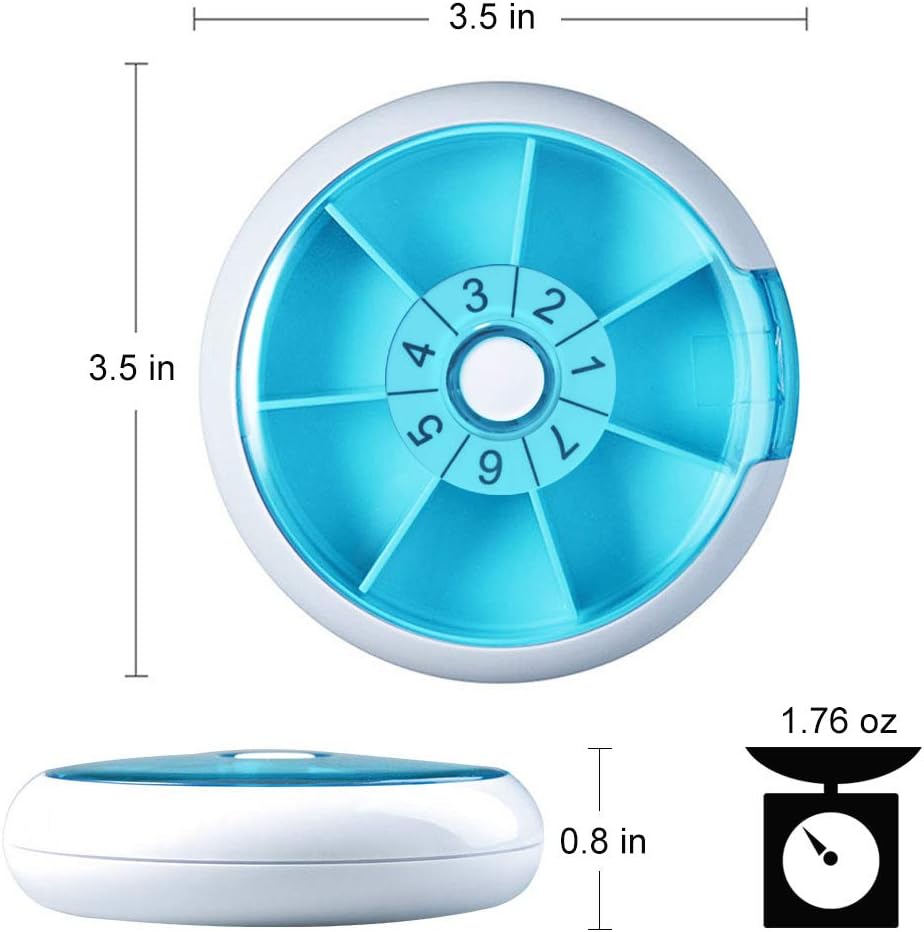 50% оƒƒ Dіѕсоunt Upgraded Pill Box Round for Travel, Opret Pill Case Organizer 7 Day Weekly Daily Once a Day with 7 Compartment (Blue)