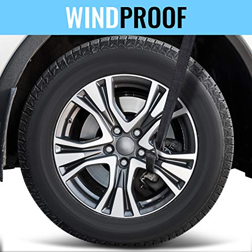 Car Windshield Cover - Frost, Ice, Snow, Water, Scratch, and Heat Resistant. Fits Most Cars, Trucks, SUV’s. All-Weather Protection for Your Windshield with Magnetic Cling. Mirror Covers Included