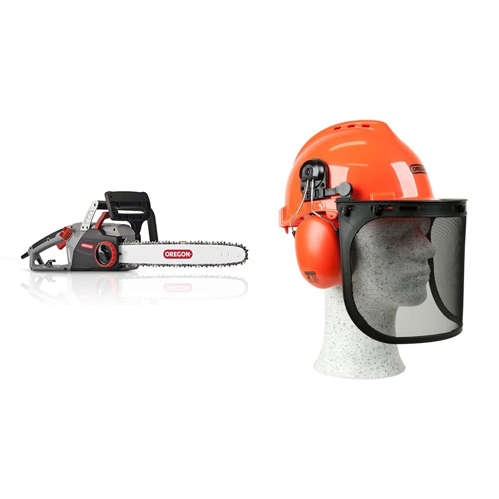 Tronçonneuse électrique Oregon CS1500 et casque Yukon avec visière de protection