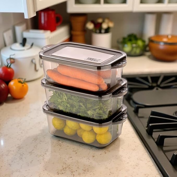 Image of SOLIGT CHONGZFU Pack of 6 Fridge Storage Containers, 1100ml, Freezer Safe,BPA Free,Food Grade Boxes for Kitchen Meal Prep,Vegetables,Fruits, Snacks,Leftovers,Stackable Space Saving Organizer