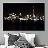 Framed Canvas Wall Art City Illuminations Aerial Cityscape Contemporary Multicolor Photography Places Realism - 16x24 inches