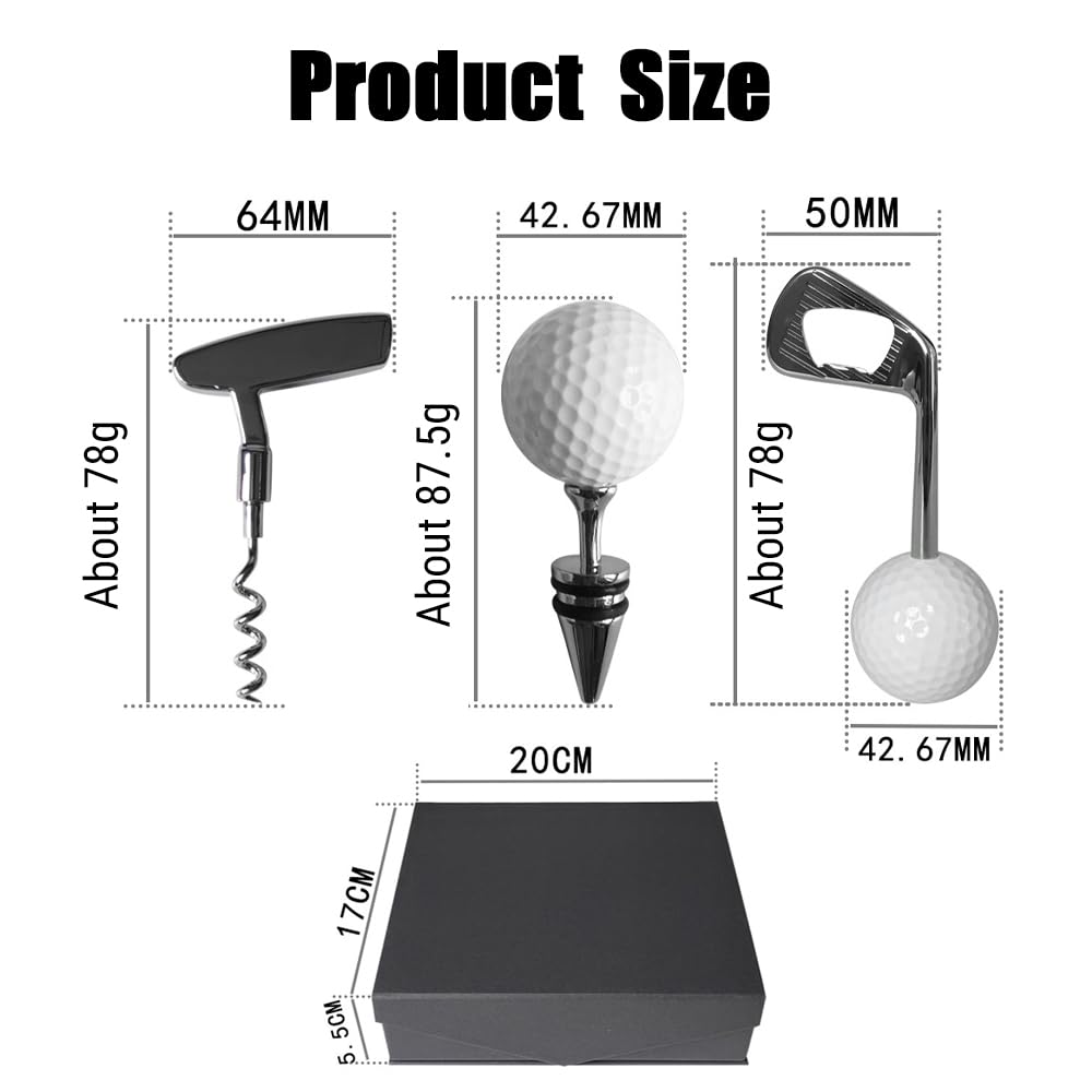 Set Apribottiglie Vino, 3 Pezzi Cavatappi a Forma da Golf in Lega di Zinco, Kit Vino Regalo per Feste Ristoranti Bar, con Scatola Regalo di Lusso