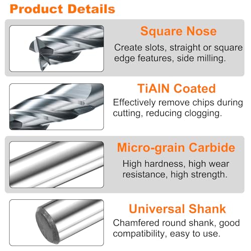 Image of HARFINGTON Carbide Square Nose End Mill Bit 7 /16 inch Cut Dia 4 Flutes TiAlN Coated Milling Cutter for Hardened Steel Metal (7 /16 inch Shank 1 inch Cut Length 4 inch Long 30 Degree Helix HRC53-55)