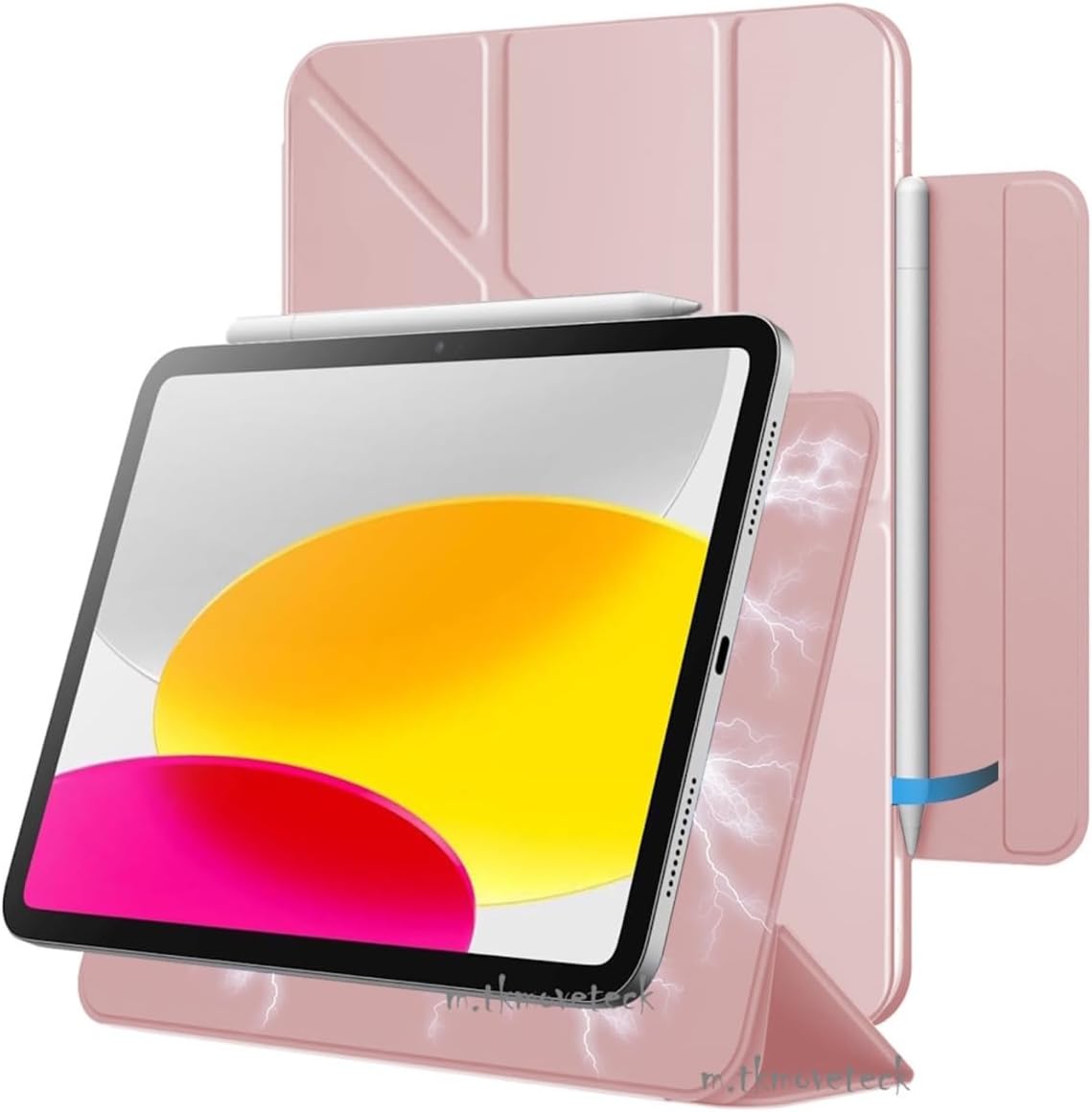 m.tk moveteck iPad Air 11 inç ile Uyumlu Manyetik Kalem Kilit Yuvalı Kılıf, Pembe - Görsel 1