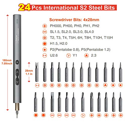 ABLY Mini Electric Screwdriver Set with 24 Precision Bits and LED Light Rechargeable Screw Driver Magnetic Screwdriver Cordless Power Screwdriver for Phone Watch Camera Laptop Switch Game Consoles