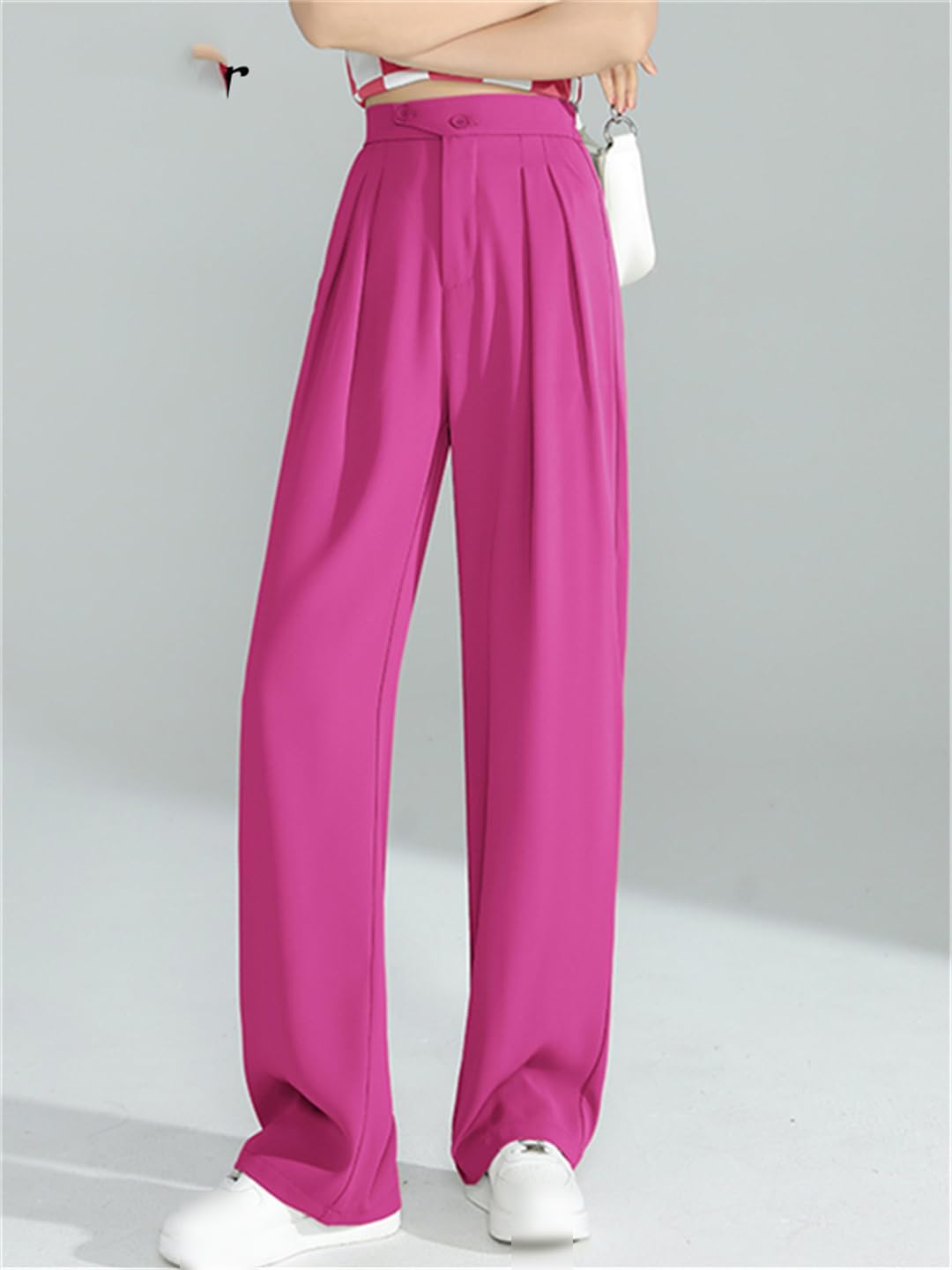 Women's Spring Summer Button Elegant Simple Blue Straight Loose Trousers