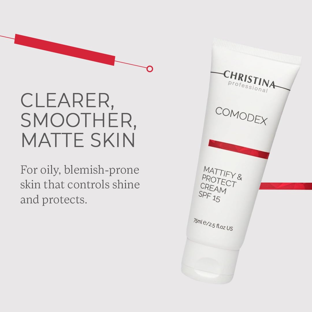 Christina - Comodex Mattifying & Protect Face Cream + SPF 15 - Lightweight Skin Moisturizer for Shine Control & Protection - Non-Comedogenic Lotion - Daily Light Cream for Oily & Combination Skin