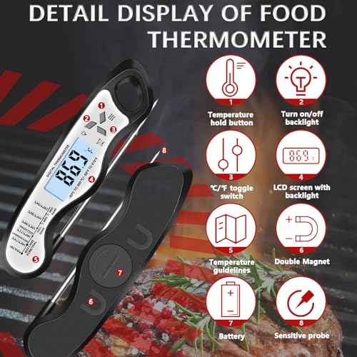 Image of Meat Thermometer Digital,IP67 Waterproof Cooking Thermometer with Backlight, Calibration & Hold Function,Food Thermometer for Cooking,Outdoor Grilling,Suitable as Stocking Stuffers for Men (White-2)