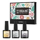 ROSALIND Base y Top Coat y Matte Top Coat Semipermentes, Esmaltes Semipermanentes de Uñas en Gel UV LED Gel Soak Off 3PCS/set 10ML