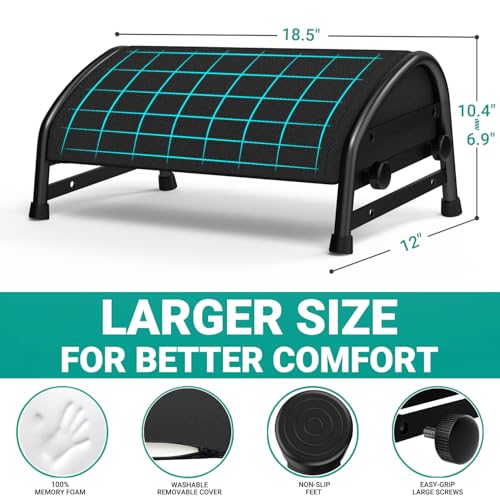 YEASHEIN Adjustable Foot Rest for Under Desk at Work, Ergonomic Foot Stools with 7 Positions, Elevated Cushion Under Desk Footrest with Metal Frame, Leg Rest Used for Home, Car, PC Gaming Accessories