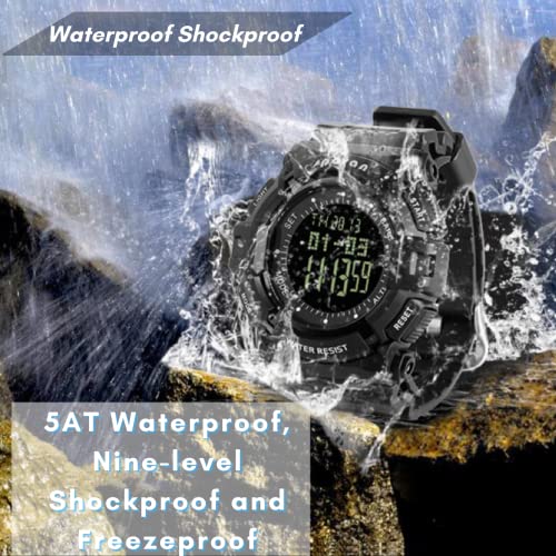 Cakcity Military Watches For Men Waterproof Altimeter Tactical Army Outdoor Watches With Barometer Pedometer Thermometer Black/Black #TOP6