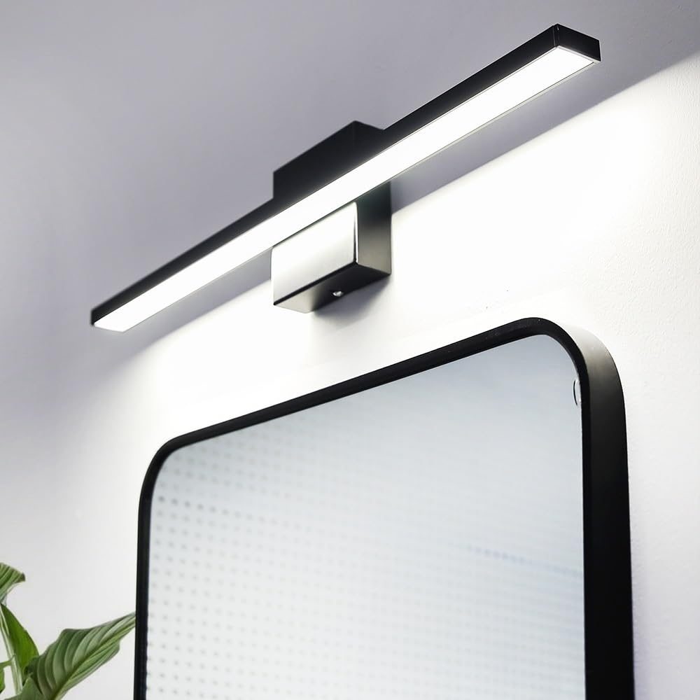 Lampada Specchio Bagno Nero LED Lineare, Applique Bagno Slim Piatta Luce per Specchio Design Minimalista Rasatura Trucco(White,60cm/23.62in)