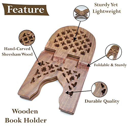 Image of Naayaab Craft Rihal | Sheesham Wooden Book Holder | Display Stand Folding Religious Prayer Rehal - Size (13 Inch)