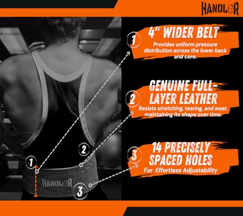 Image of Handler 100 percent all Leather Powerlifting Gym Belt- 5.5 mm | Weight Lifting Belt for Heavy Workout for Men & Women | Professional Heavy Weight Lifting (Army Green, Large)