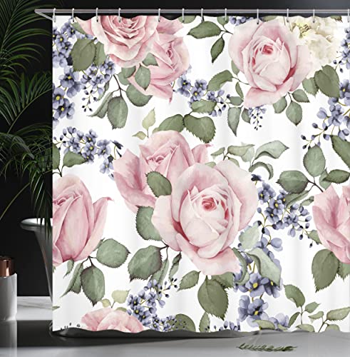 ABAKUHAUS Rose Shower Curtain, Flourishing Pink Roses with Tender Spring Summer Soulful Blossoms Bridal - Image 3