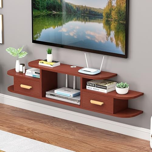 Étagère de support TV flottante avec tiroirs de rangement blancs