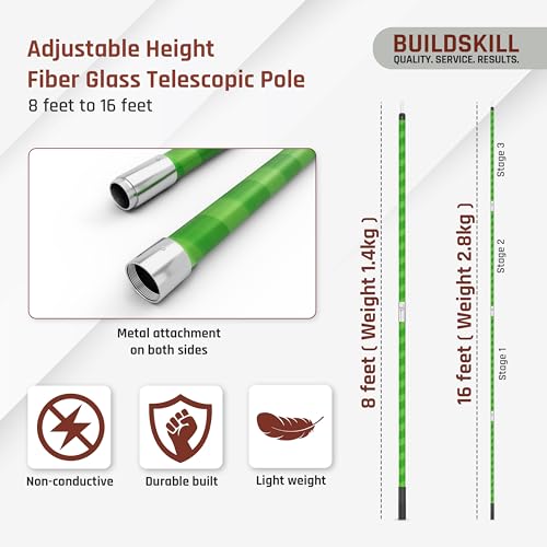 Image of BUILDSKILL 16 Ft Telescopic Coconut Plucker with Pole - Shock Proof | Adjustable Height 8-16 ft | Includes & Fruit Picker | Lightweight & Durable Fiber Glass Construction - Easy Assembly