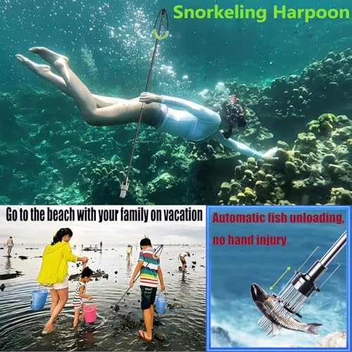 DANGONGLI Hand Spear Fish Gaff with 18-Prong Lionfish Tip Sling Fishing Spear Set - Travel Fiberglass Pole Spear Harpoon for Spearfishing with 2 Prong Paralyzer Tips 5\'