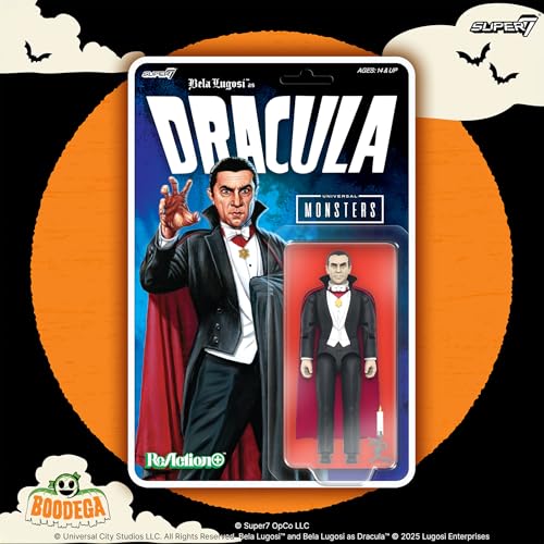 Image of Super7 Reaction+ Universal Monsters Dracula - 3.75 inch Dracula Action Figure with Accessory - Classic Horror Movie Collectibles and Retro Toys