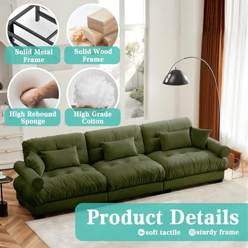 Image of SoarFlash 130 inch Sectional Sofa 3 Seat Couch, L Shaped Modern Sofa with Solid Wood Legs, Couches Sofas for Living Room Apartment, Comfortable Small Couches for Small Spaces, Green