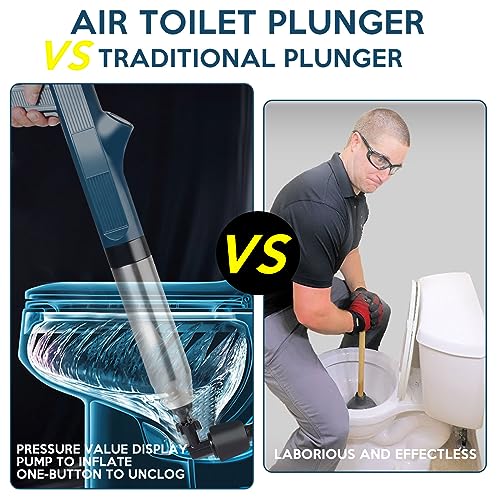Toilet Plunger Set, Drain Clog Remover Tools High Pressure Air Drain Blaster with Visual Barometer And 3 Hair Clog Auger, Toilet Unclogger Plungers for Bathroom, Sink, Kitchen, Clogged Pipe