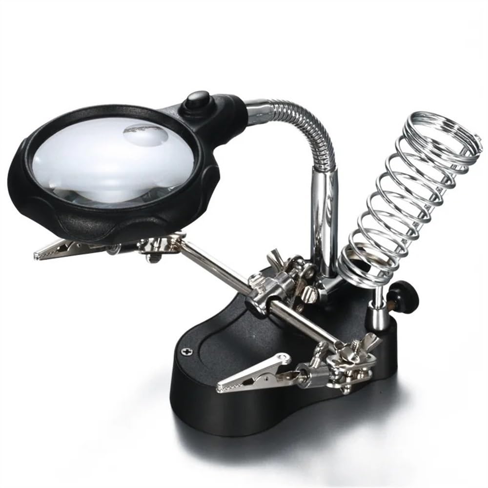 Microscopio Soldador Iluminado, Lupa de Mano de Ayuda, Soporte de Mesa, Lupa de reparación con Aumento de luz LED, Lupa de 3,5X 12x