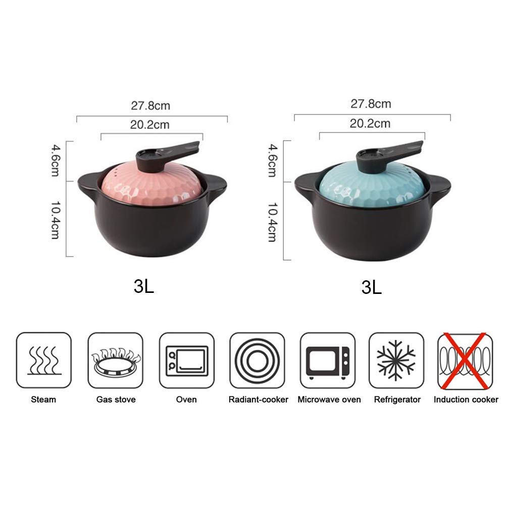 Pentola Cucina, casseruola Rotonda in Ceramica con Manico, casseruola in Terracotta con Isolamento antiscottatura, Deliziosa pentola stufato Lento, pentola zuppa Sana con Coperchio