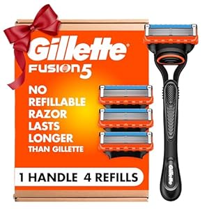 Gillette Fusion5 Razors for Men, 1 Razor, 4 Blade Refills, Lubrastrip for a More Comfortable Shave