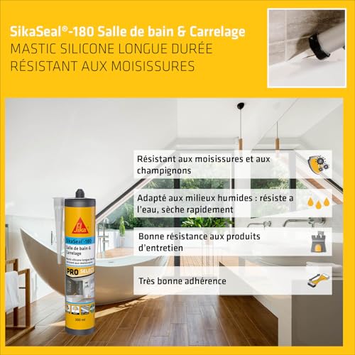 SIKA - Silicone - SikaSeal-180 Salle de Bain & Carrelage - Blanc - 300 ml – vue 4