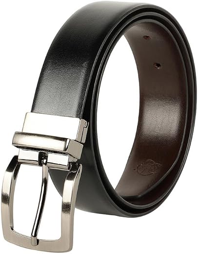 ZEVORA Reversible Vegan Leather Belt for Men - Black &amp; Brown, 2-in-1 Formal/Casual Design, Premium Chrome Buckle, Ideal Gi...