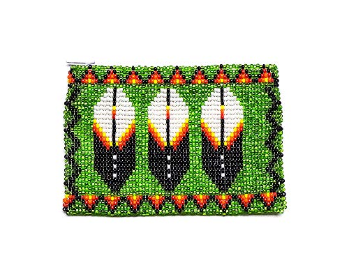 Mia Jewel Shop Native American Inspired Feather Czech Glass Seed Bead Coin Purse Pouch - Handmade Tribal Bags (Lime Green) #TOP17