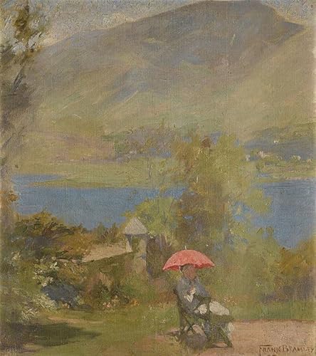 Impression toile Personnage assis sous un parasol rouge Frank Bramley 60x90cm