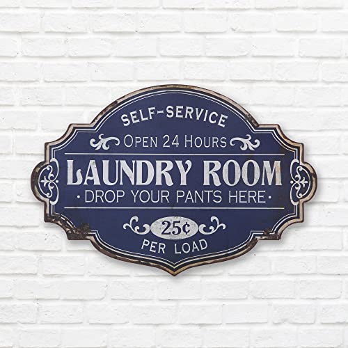 Creative Co-Op Vintage Metal Laundry Room Decorative Wall Sign, Distressed Blue #TOP1