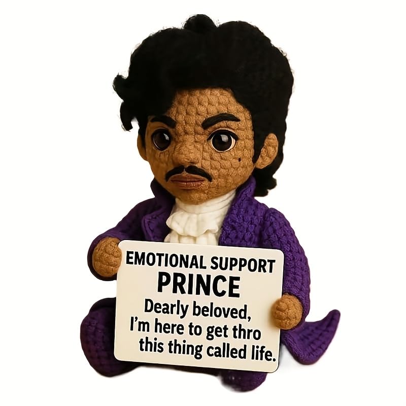 Vucootli Handmade Crochet Prince Doll, Emotional Support Prince for Music Lovers, Positive Affirmation Desk Companion, Unique Commemorative Gift for Adults (Style A)