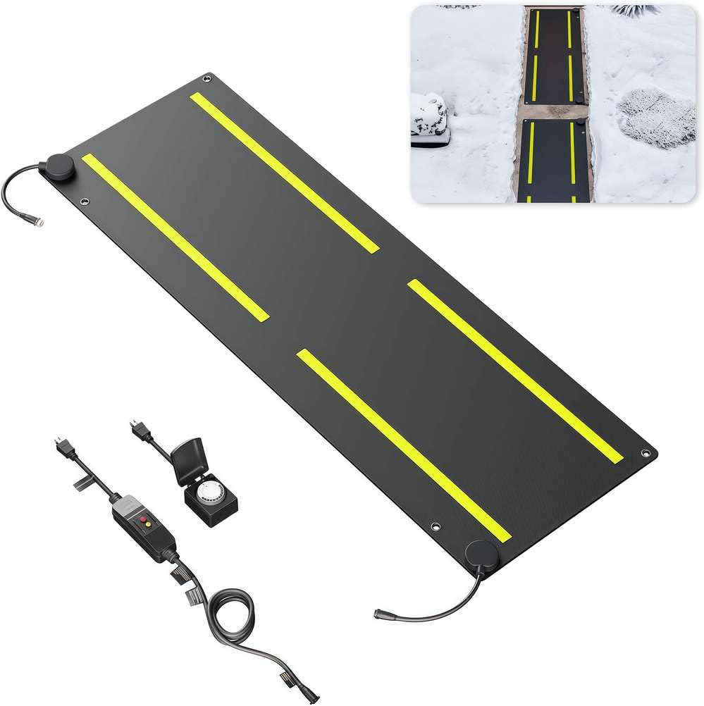 Tapis de fonte des neiges, en caoutchouc antidérapant, chauffant, avec minuterie, cordon d'alimentation, protection contre les fuites, imperméable et pliable pour les allées, les escaliers