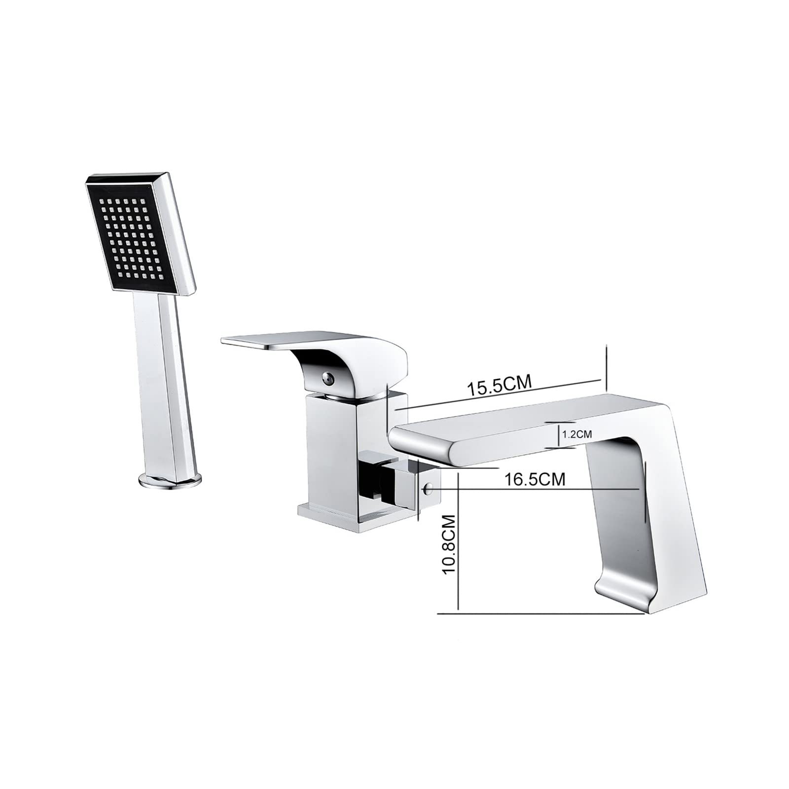Grifo para bañera Grifo para bañera en Cascada Grifo Monomando para bañera Montaje en Cubierta Llenador de bañera de latón con Ducha de Mano ABS Grifo para bañera Agua fría y Caliente Ajustable,