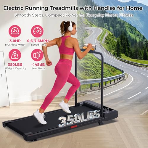 Image of Portable Walking Pad Treadmills for Home Small, Electric Walking Treadmill for Exercising, 3.0HP Compact Walking Pad Treadmill with Handle Bar, 0.6-7.6MPH, 350LB Capacity