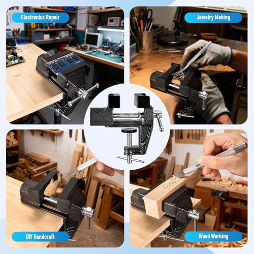Wiselifetech Table Vice Mini Jeweler Table Clamps Made of Cast Steel 2 Inch Portable Work Bench Vise Tool With Rubber Clamp for Woodworking,Craft Repair,Golf Grip,Electronics Welding,Model Building