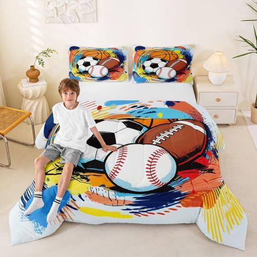 Image of Feelyou Boys Sports Comforter Set King Size for Boys Girls