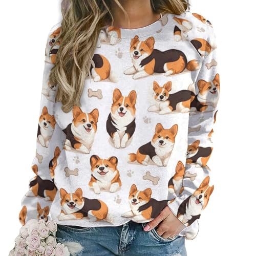 Sweat-shirt à col rond pour femme tendre motif corgi pour exprimer votre bonne humeur