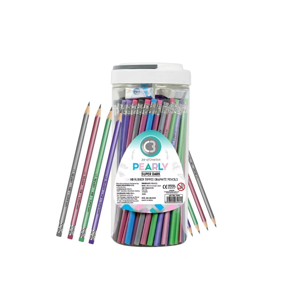 Pearly Super Dark HB Graphite Pencils with Eraser Tip – Multicolour Jar Pack | 100 Pencils per Jar | 20 Jars per Box | Total 2000 Pencils | Ideal for School, Office, Drawing & Sketching-picture-30